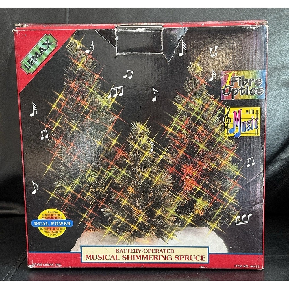 Vtg 1999 Lemax Fibre Optic Musical Shimmering Spruce Trees Christmas‎ Dual Power
